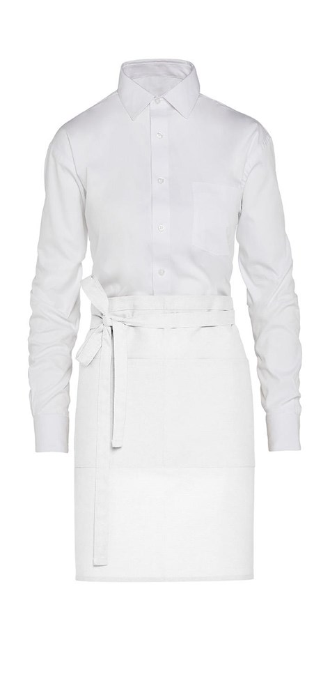 BRUSSELS - Short Recycled Bistro Apron with Pocket - White
