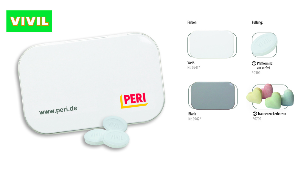 Klapp-Dose-96 70 g  ,  Inhalt:  Traubenzuckerherzen bunt (Dose)