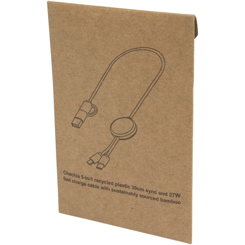 Chechia 30 cm 5-in-1 Kabel aus recyceltem Kunststoff für Datenübertragung und 27W Schnellladung mit Bambusdetails