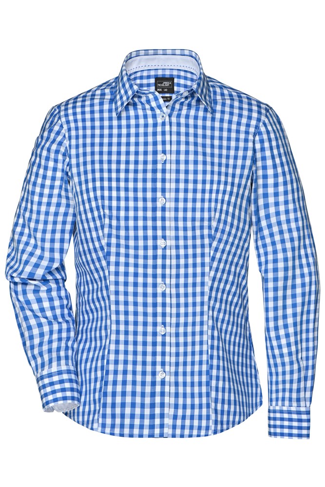 Ladies' Checked Blouse - Royal/white (ca. Pantone 2935C
white)