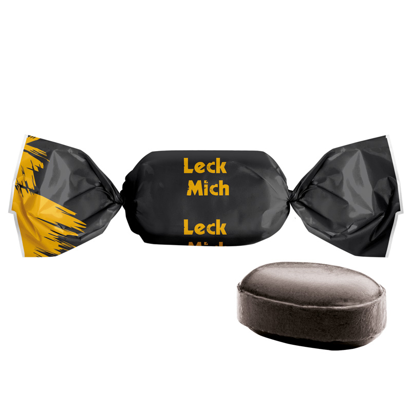 Lakritz Bonbon im weißen, kompostierbaren Wickler