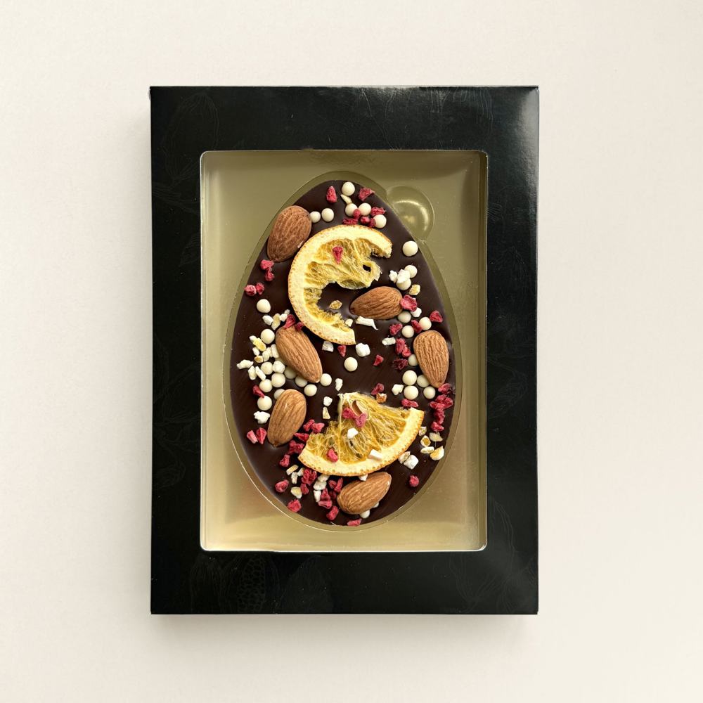 Luxus Schokoladen-Osterei mit Nüssen und Früchten | Zartbitter | Geschenkbox | 105g