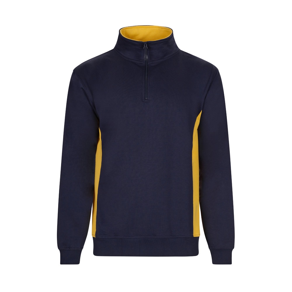 VL SVAROG. Zweifarbiges Frottee-Sweatshirt (260 g/m²), aus Polyester (65 %) und Baumwolle (35 %) - marineblau, gelb