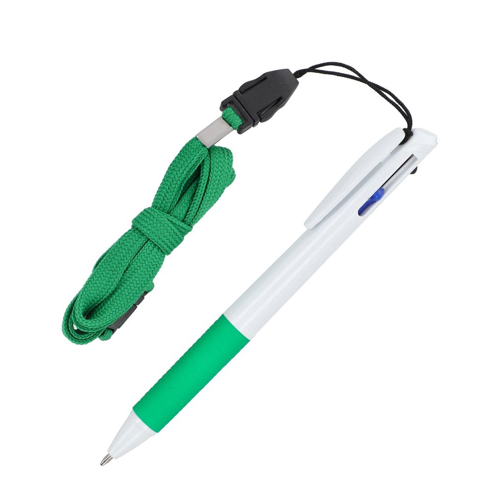 3-Farben-Stift mit Griffzone und Schlüsselband - Weiss / Grün