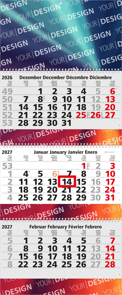 3-Monatskalender Mehrblock Maxi Wire-O 3