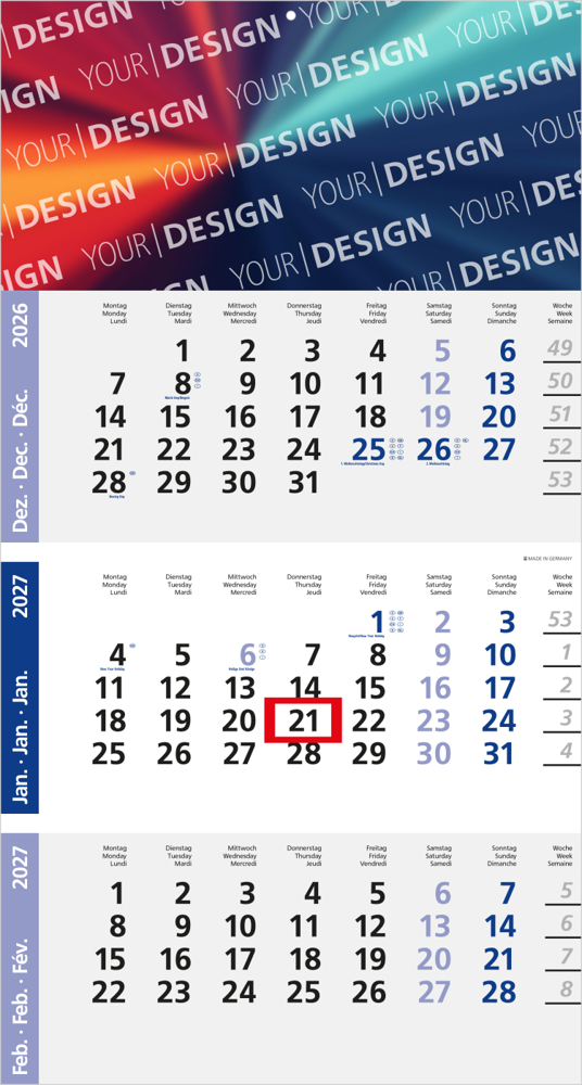 3-Monatskalender Einblatt Logic 3 Post A