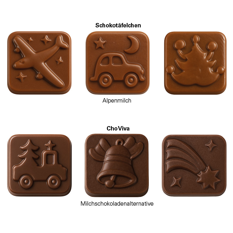 Classic Tisch Adventskalender, Blister gefüllt mit kakaofreier Schokoladen-Alternative