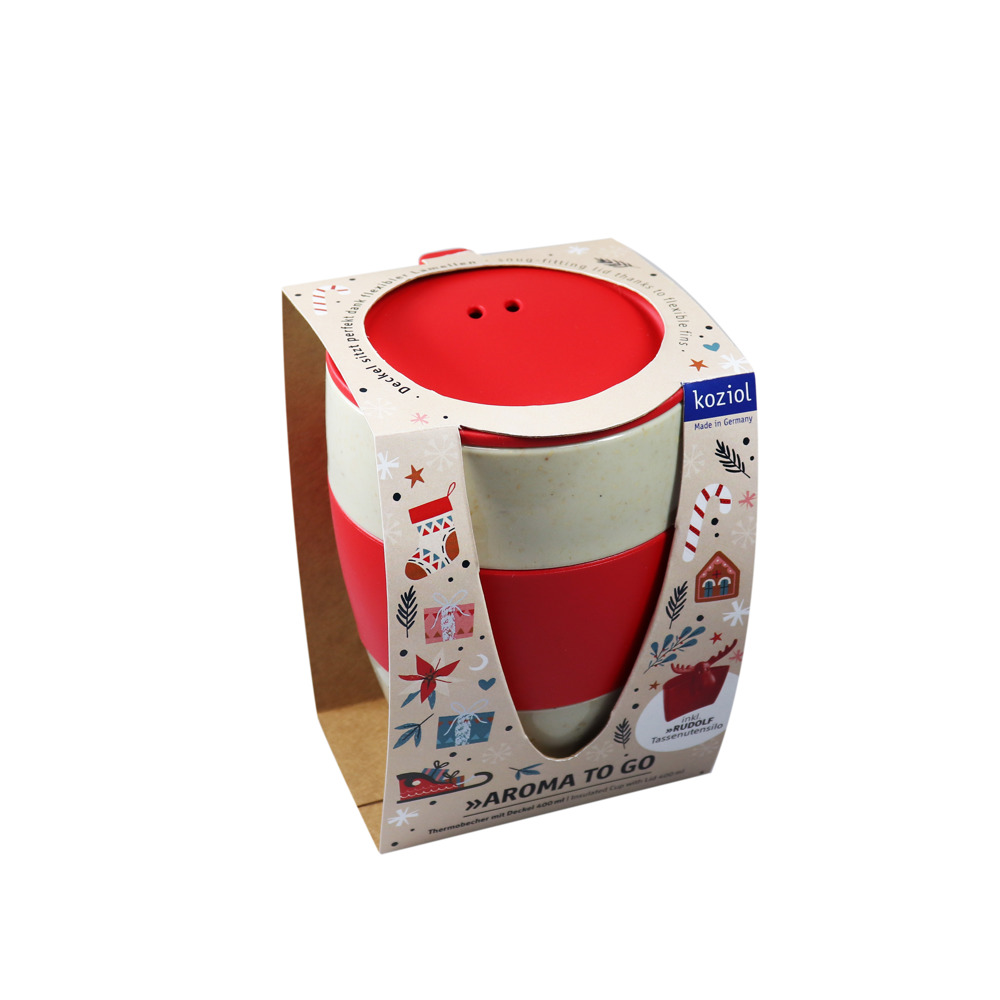 KOZIOL AROMA TO GO + RUDOLF Thermobecher 400 ml + Tassenutensilo + XMAS Banderole