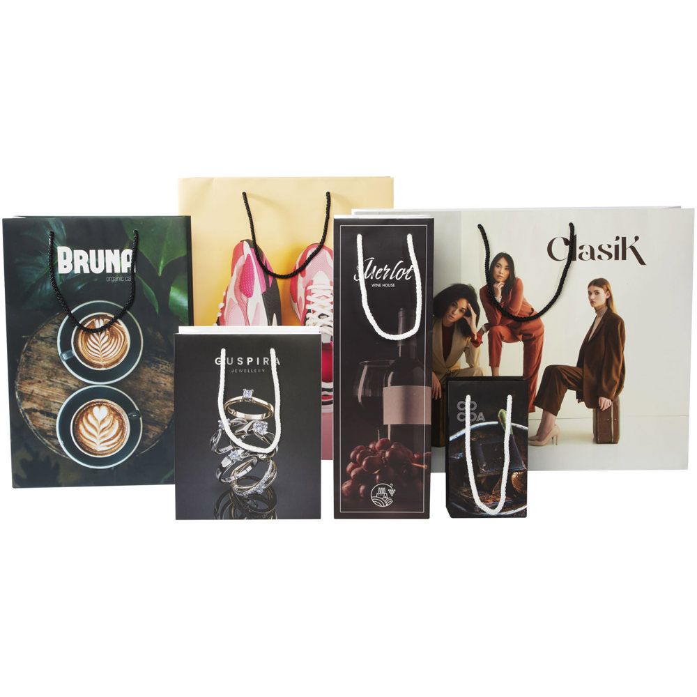 Handgefertigte 170 g/m² Integra-Papiertüte mit Kunststoff Kordelgriffen – 45 × 10 × 35 cm