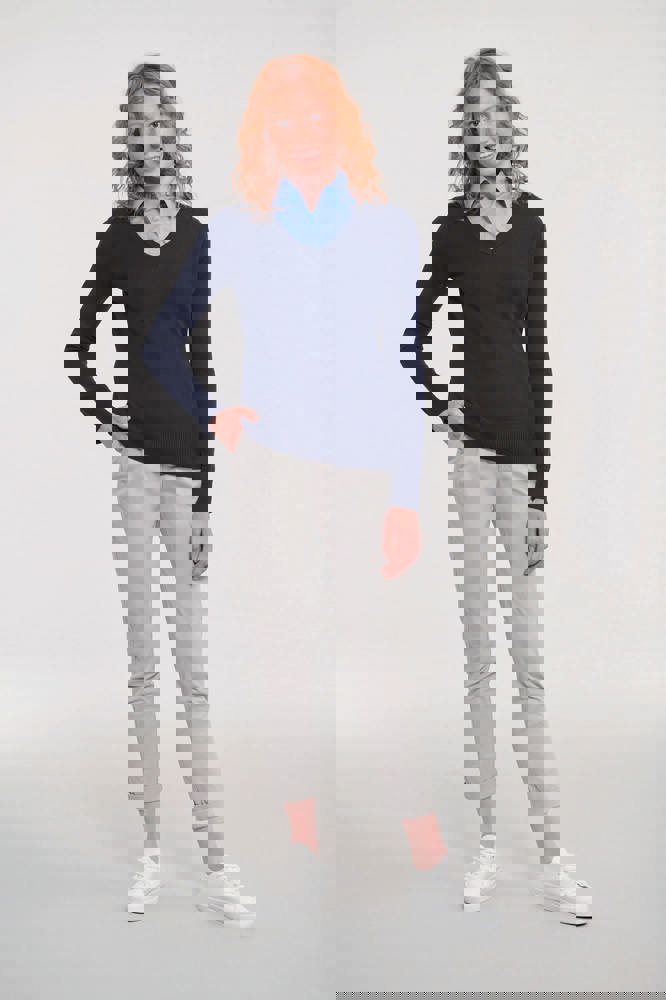 RU710F - Ladies' V-neck Knitted Pullover