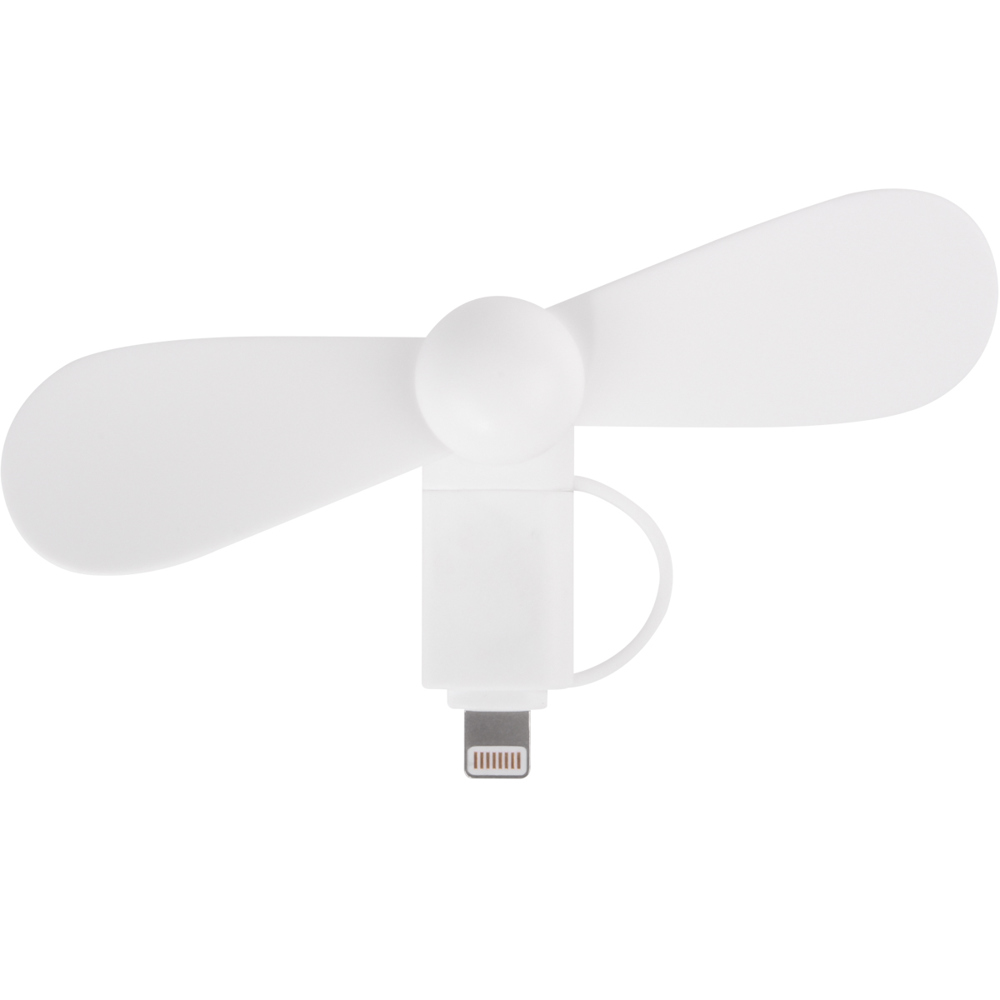 2 in 1 PROMO-Ventilator mit Lightning (Apple) und Type C USB  Anschluss - Weiß