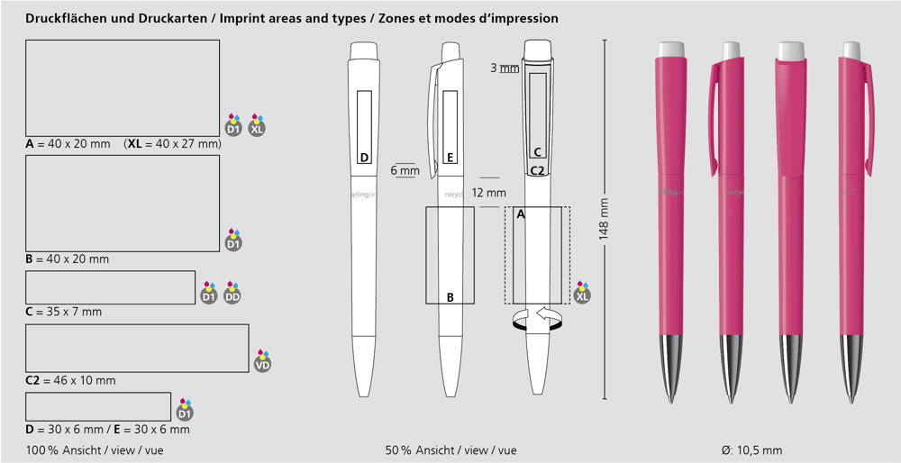Klio-Eterna - Zeno recycling Mn - Druckkugelschreibermagenta