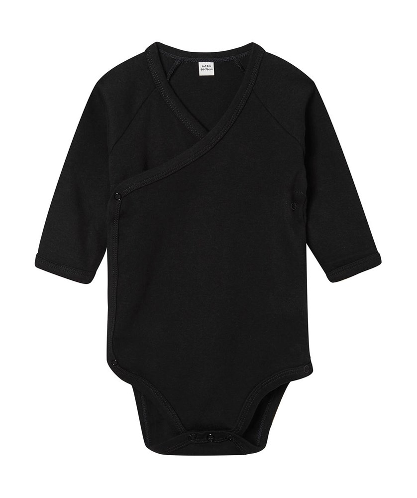 Baby Long Sleeve Kimono Bodysuit - Black