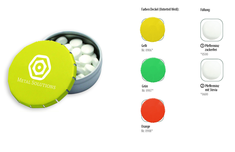 Klick-Dose-45 Duo Colour 12 g  ,  Inhalt:  Pfefferminz-Pastillen; Stevia