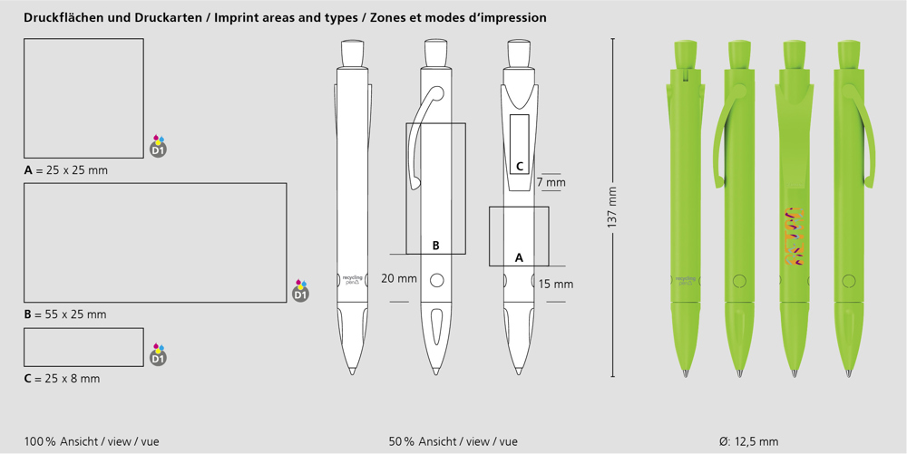 Klio-Eterna - Grande matt recycling - Druckkugelschreiberschwarz