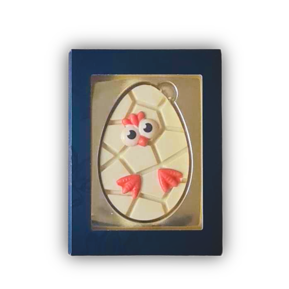 Schokoladen-Osterei | Kükenmotiv | Weiß | Geschenkbox | 95g