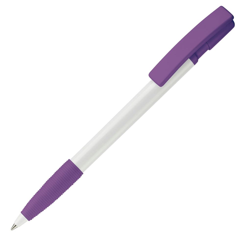 Kugelschreiber Nash Hardcolour mit Gummigriff - Weiss / Purple