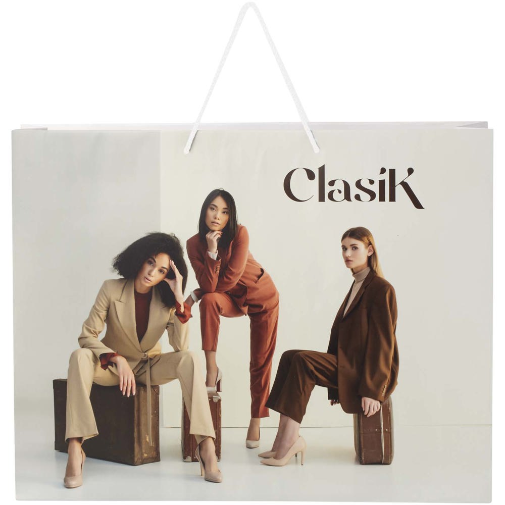 Handgefertigte 170 g/m² Integra-Papiertüte mit Kunststoff Kordelgriffen – 45 × 10 × 35 cm