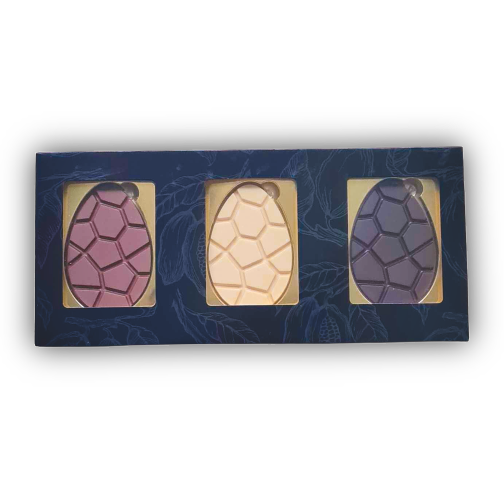 Banderole mit Trio-Schokoladen-Ostereiern Milch/Weiß/Zartbitter | 285 g