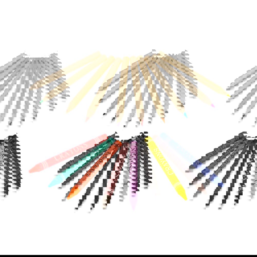 Malstifte und Buntstifte in Kraftbox