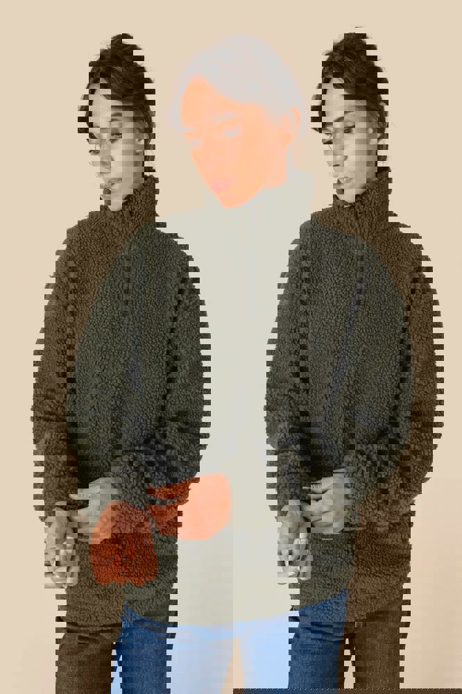 SP403 - Unisex-Sweatshirt mit 1/4-Reißverschluss und überschnittenen Schultern aus Sherpa-Material