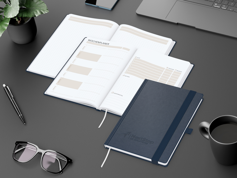 Notizbuch orgaLine Mainbook, White, dunkelblau