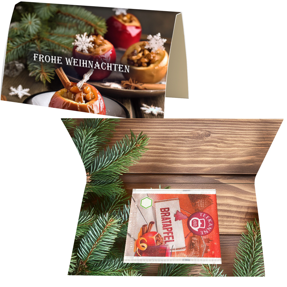 Beuteltee Bratapfel, 2,25g, Werbekarte A6 gefaltet