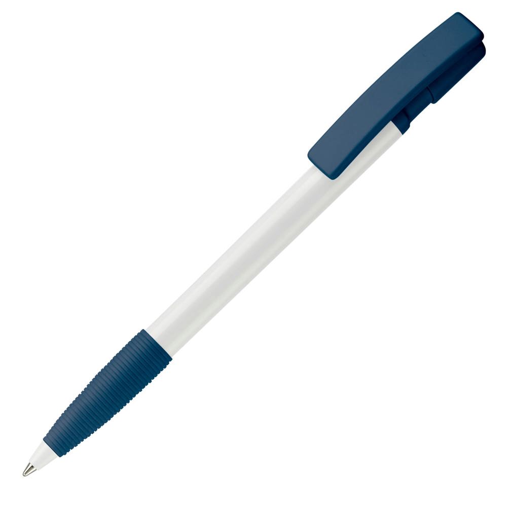 Kugelschreiber Nash Hardcolour mit Gummigriff - Weiss / Dunkelblau