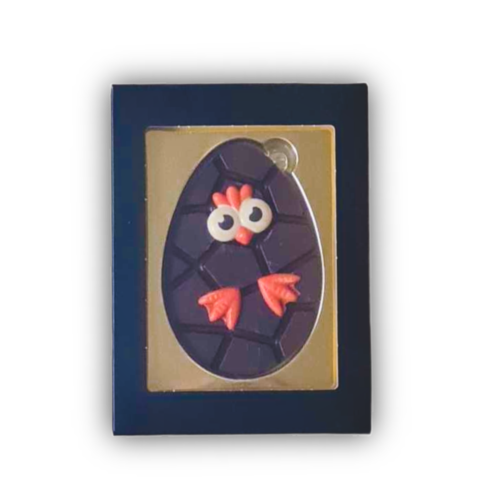 Schokoladen-Osterei | Kükenmotiv | Zartbitter | Geschenkbox | 95 g