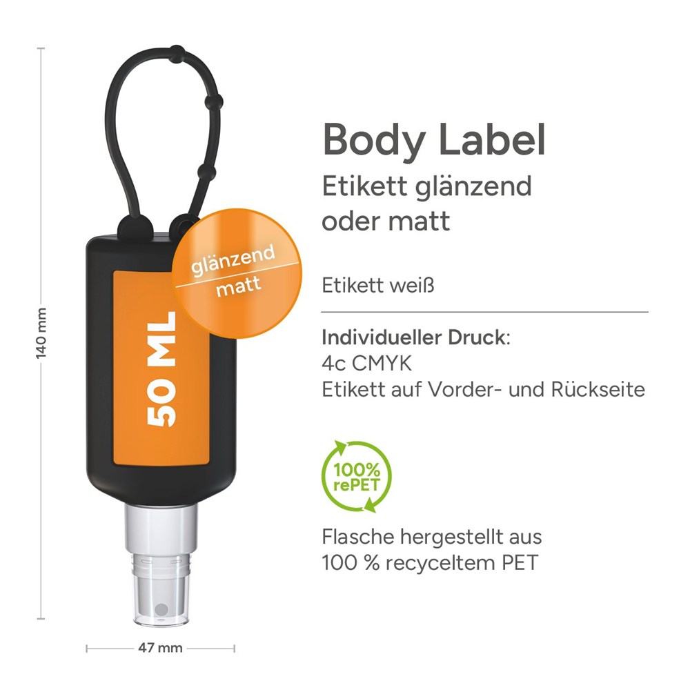 Kfz Cockpit-Reiniger, 50 ml Bumper schwarz, Body Label (R-PET)