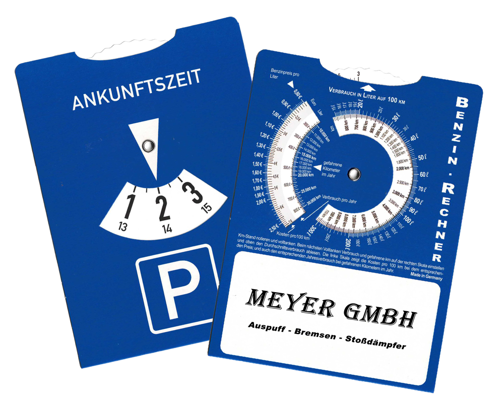 Parkscheibe NUMBER mit Benzinrechner
