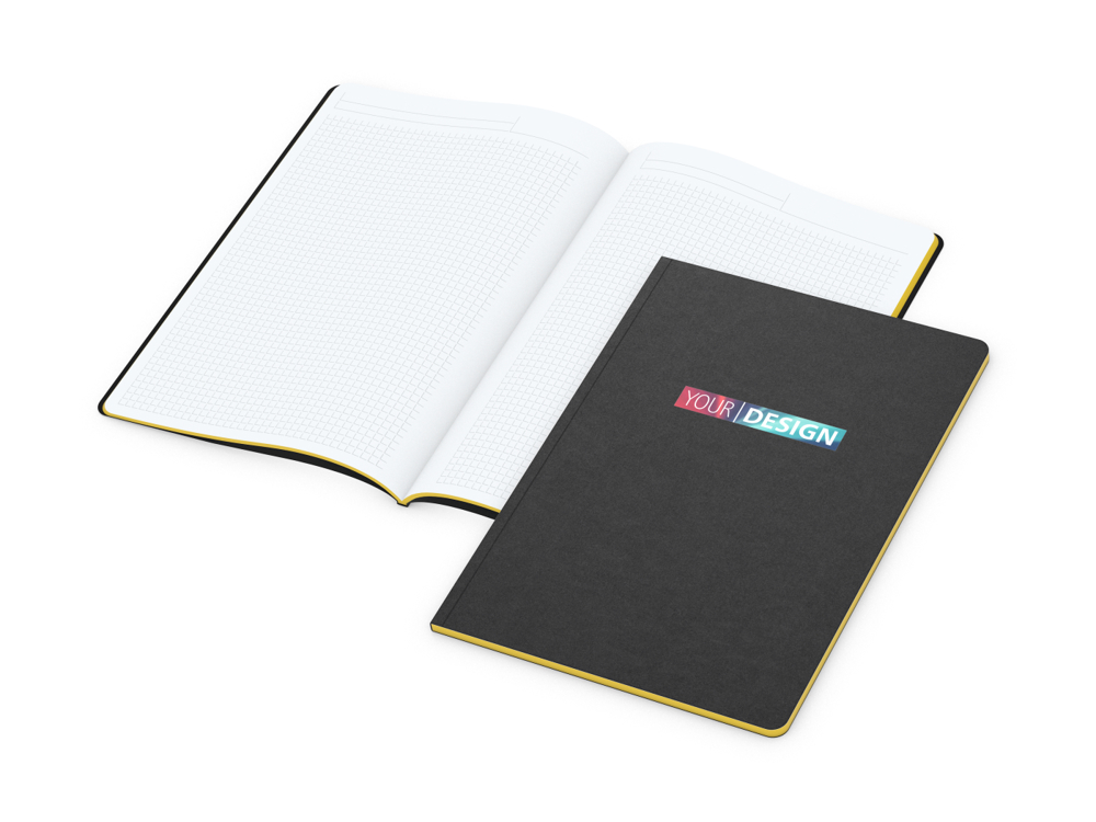 Notizbuch Tablet-Book, A4, Winkelkaro, gelb, Siebdruck-Digital