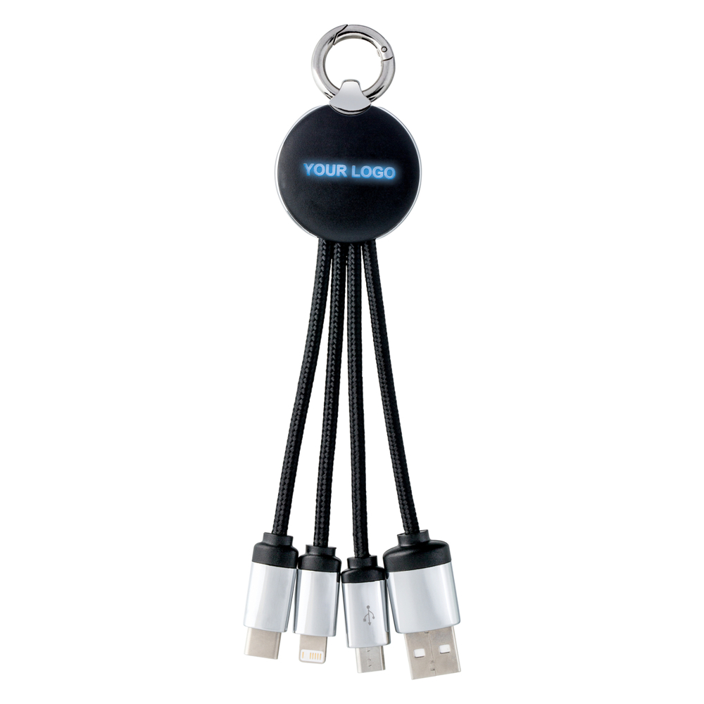 3-in-1 Ladekabel mit Beleuchtung REEVES-PUHALANI - blau, schwarz, silber / schwarz / blau