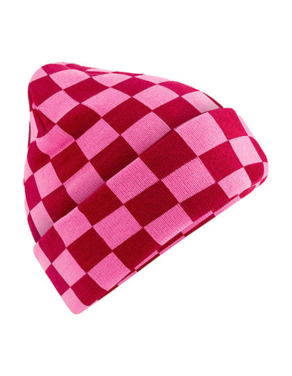Beechfield - Checkerboard Beanie - Classic Red, True Pink