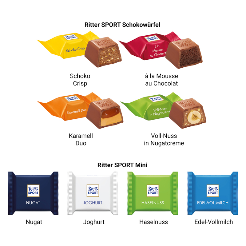 Adventskalender quadratisch, Blister kompostierbar, Ritter SPORT mini