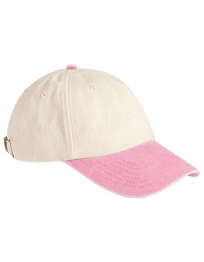Beechfield - Contrast Peak Low Profile Vintage Cap - Natural, Vintage Dusky Pink