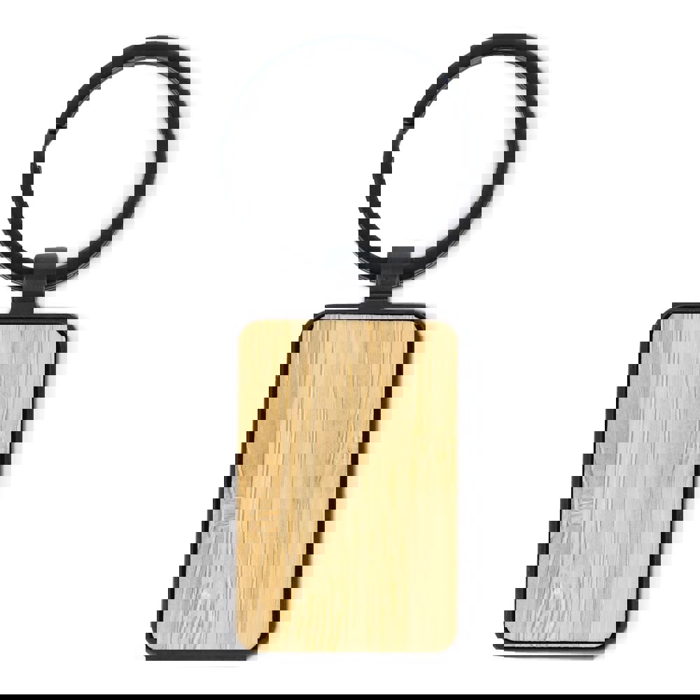 Schlüsselanhänger aus Bambus und Metall rechteckig