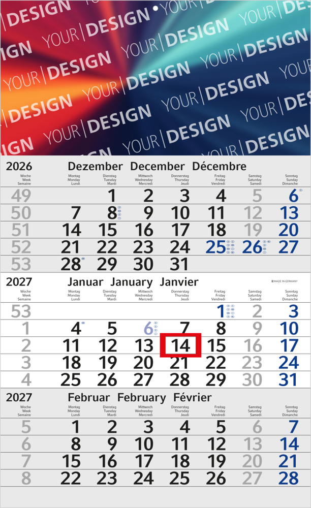 3-Monatskalender Einblatt Budget 3, blau