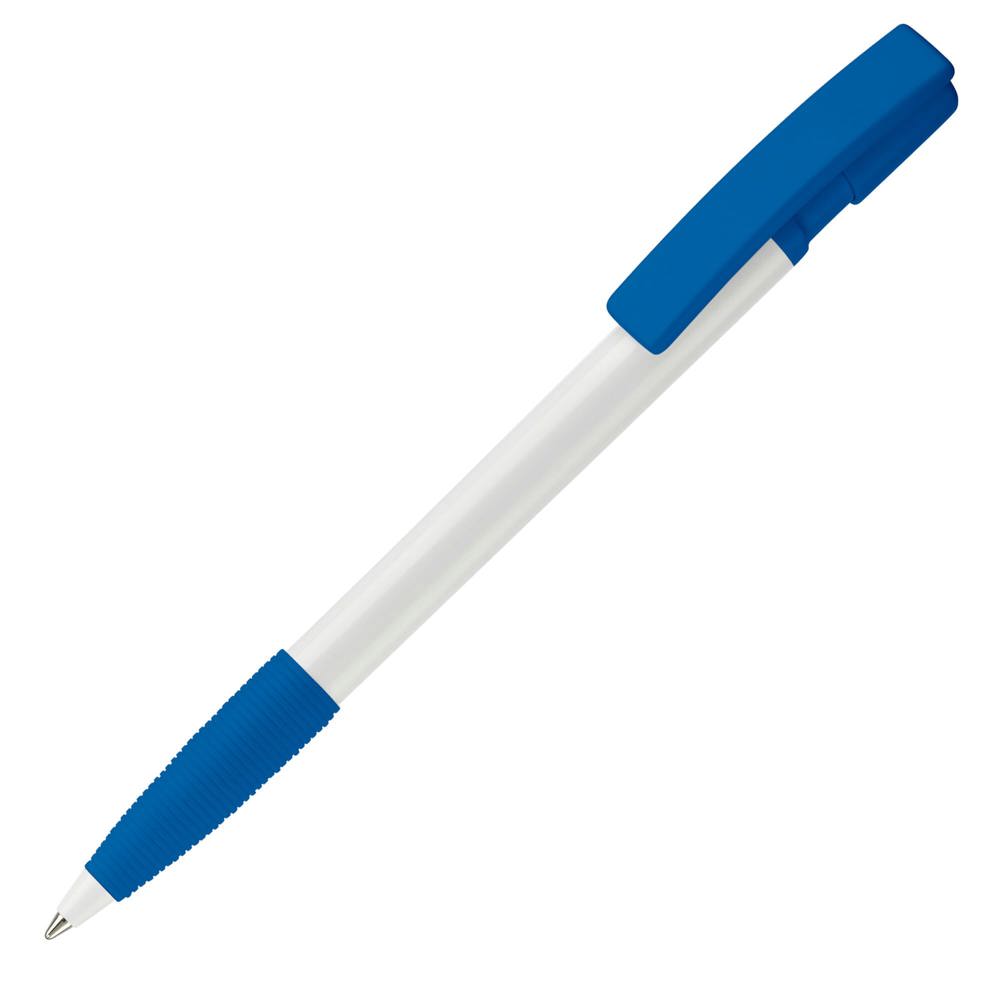Kugelschreiber Nash Hardcolour mit Gummigriff - Weiss / Königsblau