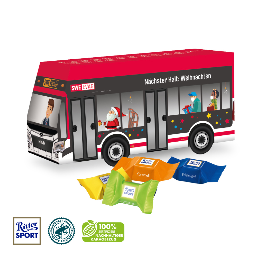 3D Präsent "Bus" mit Ritter SPORT Schokowürfel