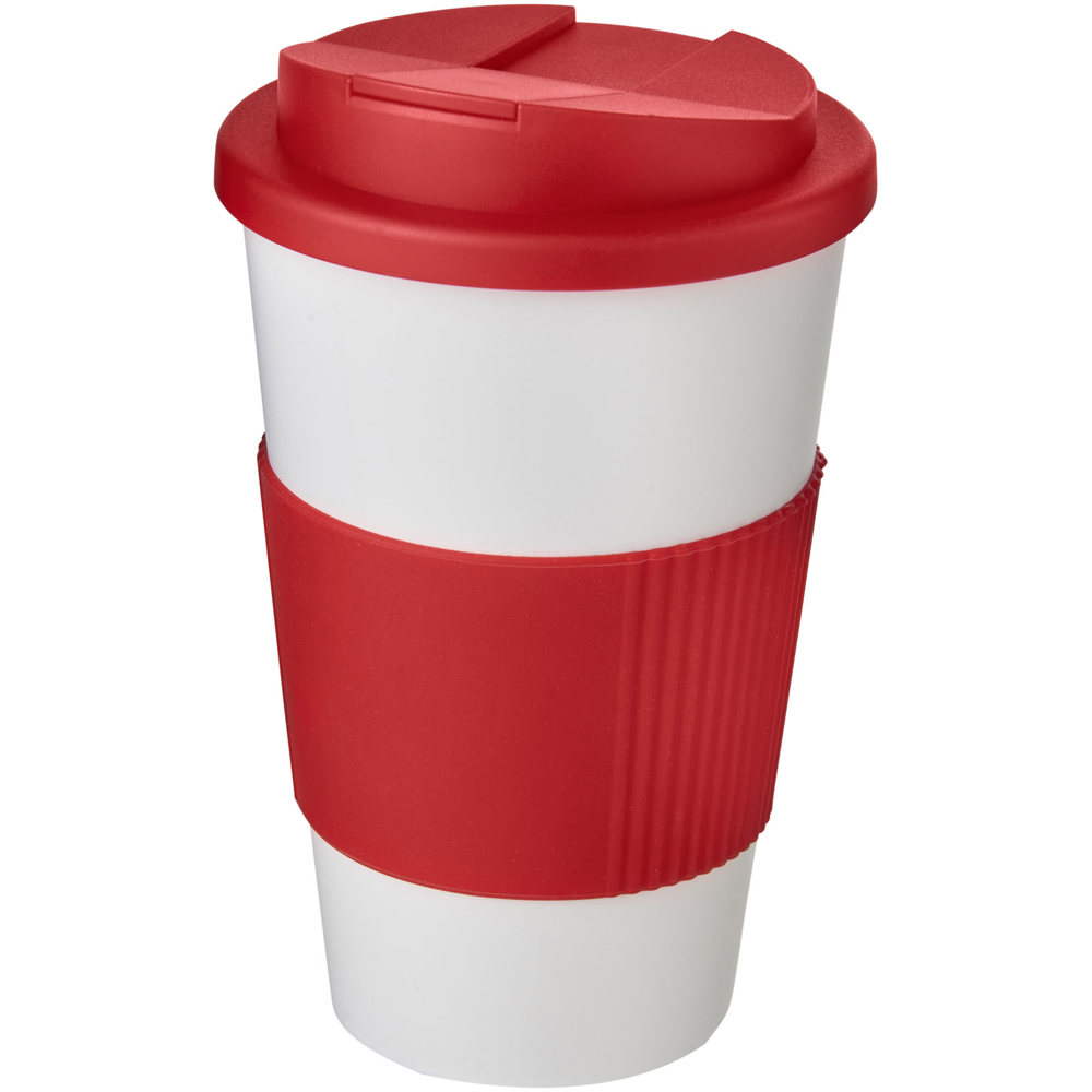Americano® 350 ml Isolierbecher mit Schutzring & auslaufsicherem Schraubverschluss - weiss, rot
