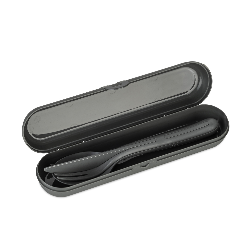 KOZIOL KLIKK READY Besteck Etui + Besteckset - nature ash grey