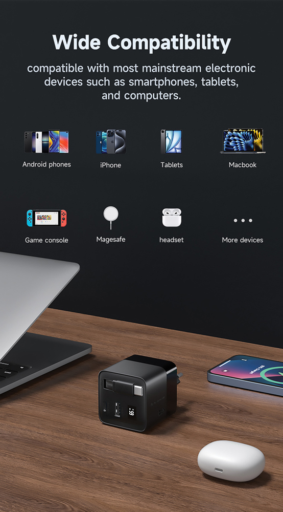 Urban Vitamin Mendocino 65W GaN-Charger mit einziehb. Kabel