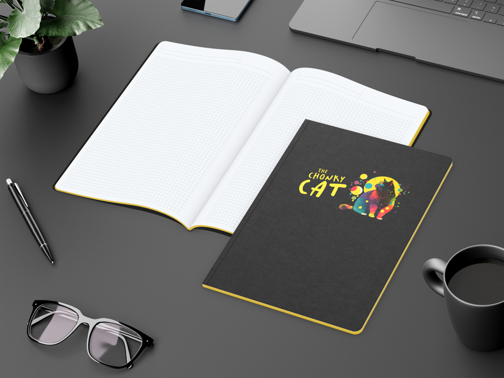 Notizbuch Tablet-Book, A4, Winkelkaro, gelb, Siebdruck-Digital