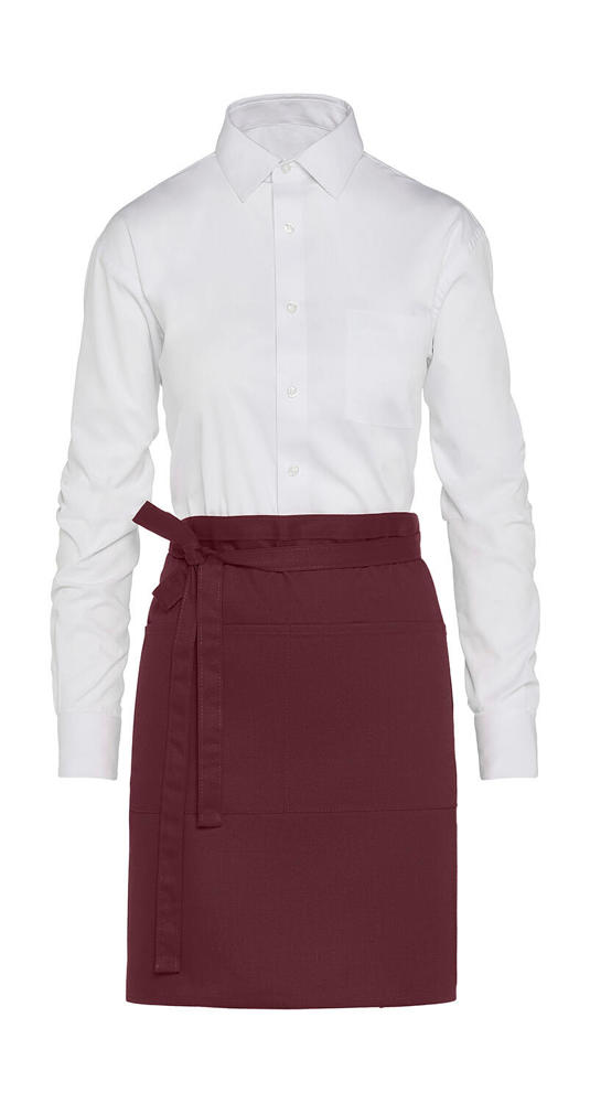 BRUSSELS - Short Bistro Apron with Pocket - Burgundy