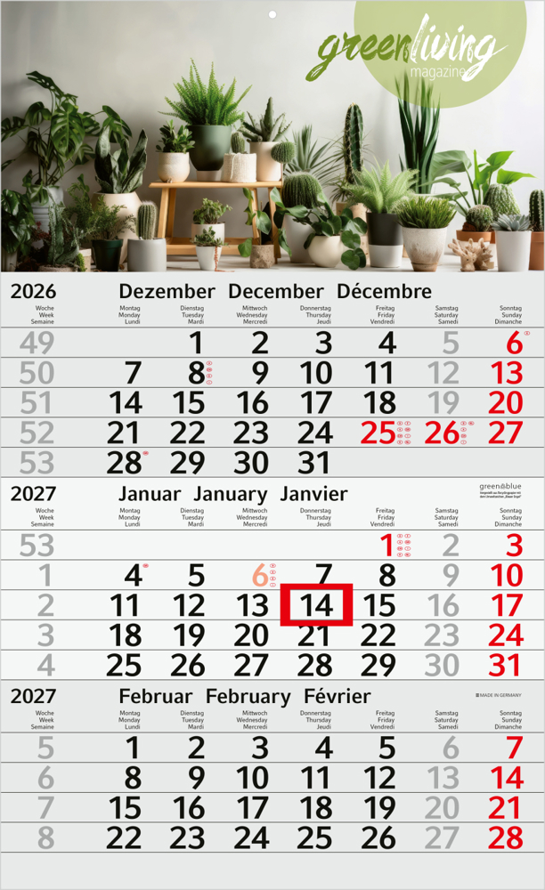 3-Monatskalender Einblatt Budget 3 RECYCLING Schrift modern