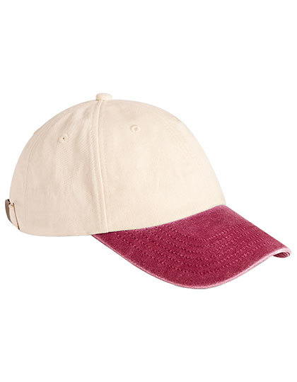 Beechfield - Contrast Peak Low Profile Vintage Cap - Natural, Vintage Red